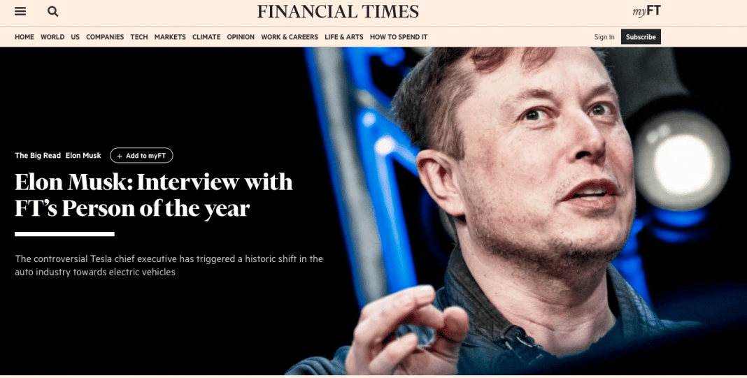 Elon Musk na okładce Financial Times